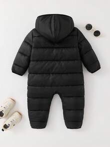 SHEIN 新生儿男女款羊毛连帽连体衣，黑色，秋冬 - 彩色 - 查看 4