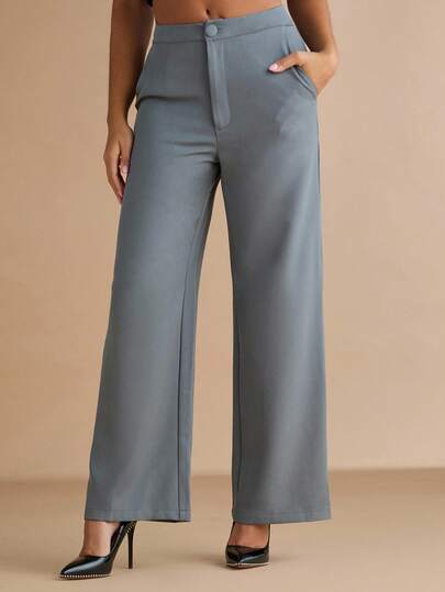 Silquee Women's Solid Gray Casual/Fashionable Travel/Versatile Casual/Old Style Simple Commuting Office Loose Wide-Leg Pants, Autumn And Winter Women's Pants, Pants, Women's Formal Pants, Work Clothes, Retro Style