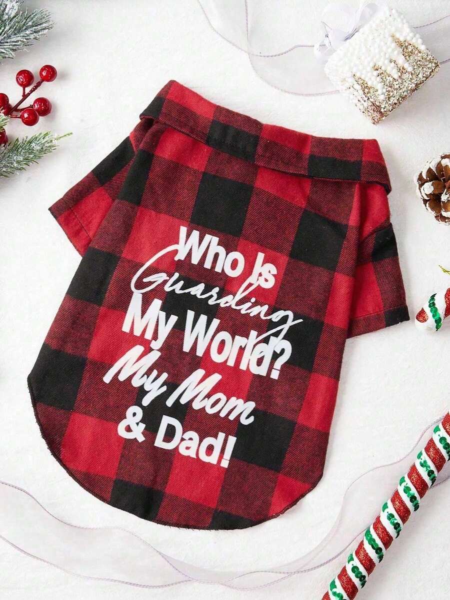 PETSIN Christmas Red & Black Plaid Print Pet Shirt - Multicolor - View 1