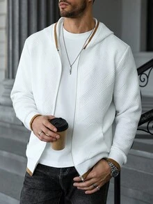 Manfinity CasualCool Men's Textured Fabric Long Sleeve Zip Front Casual Hoodie, Autumn