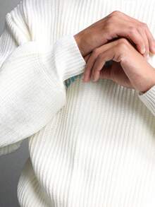 SUMWON Pull col rond texturé ajusté, motif tricot torsadé, pull d'hiver décontracté et douillet, manches longues, poignets côtelés, tricot classique pour l'automne et l'hiver - Blanc - Voir 4