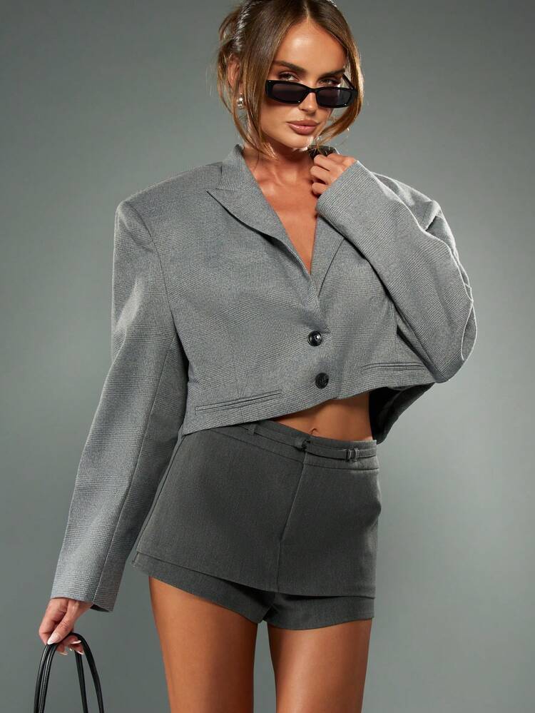 MISSGUIDED Blazer Cropped Cut Double Button Workwear Structured Shoulders Notched Lapel Winter Fall Professional Office Business Casual Short Coat Chic Fashion