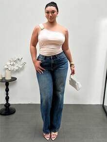 Firerie Áo cánh kim loại nhún bèo, trang trí giản dị, thanh lịch, đi biển, cỡ lớn cho nữ, mùa xuân/hè - Màu be - Xem 3