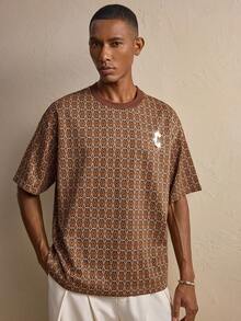 AKNOTIC 男士休闲宽松圆领短袖T恤，夏季 - 咖啡棕 - 查看 6