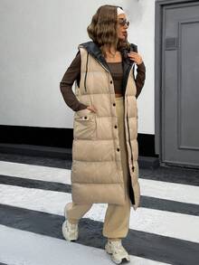 EURMUSE LONG WINTERCOAT With Big Pocket Detail - Beige - View 3