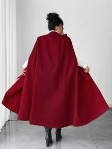 Elenzga Plus Size Women Elegant Woven Sleeveless Cloak With Large Red Bowknot Shoulder Strap, Mid-Length Woolen