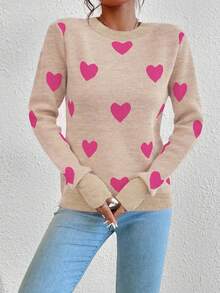 Chiquease 心形提花圆领休闲长袖女式毛衣，秋冬 - 彩色 - 查看 4