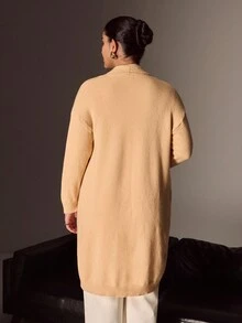 Juhart Áo khoác cardigan tay dài dáng rộng màu trơn thường ngày cỡ lớn dành cho nữ - Màu be - Xem 2