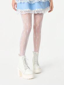 ROMWE Kawaii Women Fishnet Tights - White - View 2