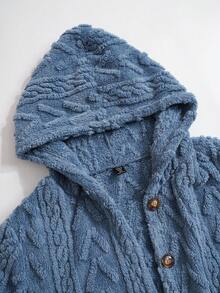 Rusticease Textured Plush Warm Comfortable Button Decorated Hooded Plus Size Jacket ,Spring - Blue - View 7