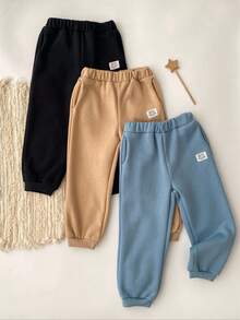 Loomiva 3件套男婴松紧腰罗纹袖口裤套装，男童秋冬长裤，男童棉裤，男童舒适休闲裤，男童运动裤，男童慢跑裤，男童羊毛裤，儿童冬裤，小男孩运动裤，宽松运动裤，男童裤子，男童休闲裤，儿童运动裤 - 卡其色 - 查看 3