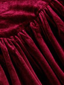 SHEIN Tween Girls Elegant Contrast Color Splice Asymmetric Neck Ruched Puff Skirt Hem 2 In 1 Dress, Velvet Casual Dress Suitable For Autumn/Winter, Halloween, Christmas, New Year Party, Graduation, Burgundy - Burgundy - View 5