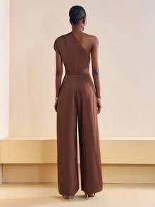 Zivah 2025 Autumn New Arrival Music Festival, Easter, St. Patrick's Day, Western Style, Nomadic Style, Birthday Party, Graduation Season, Campus Style, Student Wear, Casual Daily Outfit, Vacation, Cruise Travel, Beach, Sunbathing, Fashionable, Streetwear, Elegant Asymmetric Design Textured Fabric Brown Jumpsuit - Brown - View 2