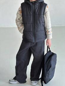 Mirajuku Tween Boys Casual Hooded Vest, Suitable For Outings, Autumn/Winter - Black - View 6