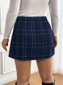 SHEIN Frenchy Plus Size Autumn And Winter Casual Plaid Asymmetric Hem Culottes, Elegant, Street Style Shorts, Fashionable Shorts, Airport Wear, Plaid Button Front Slit Culottes Plaid Skort Skorts For Women High Waisted Skort Women Skorts Plus Size Skorts