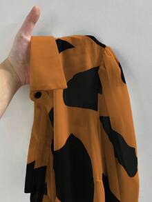 INAWLY Áo sơ mi nữ thời trang tay lỡ in họa tiết hình học cài khuy đơn - Cà phê nâu - Xem 7