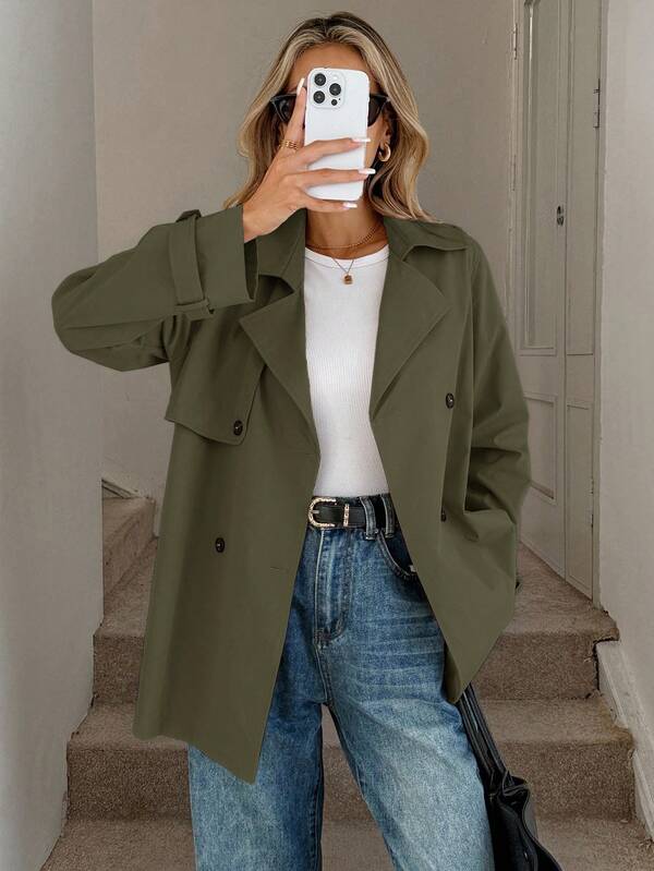 Easowa Cappotto casual a doppio petto con collo a bavero e maniche lunghe, di colore unito, adatto per l'autunno