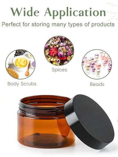 100ml/5PCS/1PC Cosmetic Cans, Black LIDS, White LIDS, Transparent LIDS, Brown Cosmetic Empty Cans, Round Plastic Cans, Inner Linings For Face Cream, Lotion, Talcum Powder And Ointment, Reusable Fillers, Travel Accessories