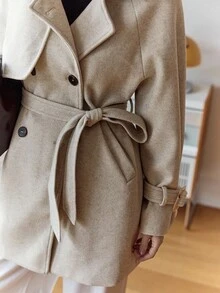 DAZY Chaqueta casual de mujer de unicolor con mangas raglán y doble botonadura, abrigos de mujer para otoño/invierno - Beis - Ver 7