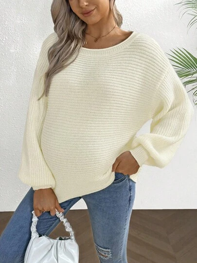 SHEIN 孕妇休闲纯色灯笼袖毛衣，秋冬