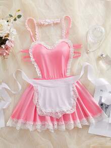 SHEIN 3pcs/Set Butterfly Lingerie Set (Wireless/Garter/Choker) For Women - Pink - View 3