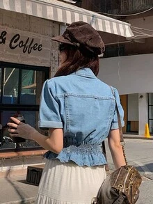 DAZY 女式韩版修身牛仔衬衫，女性化夏季上衣