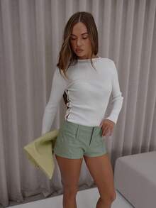 MUSERA 仿皮腰带细节超短迷你短裤，优雅可爱性感，适合街头夜生活、派对、休闲夏季度假节日等场合。 - 綠色 - 查看 5