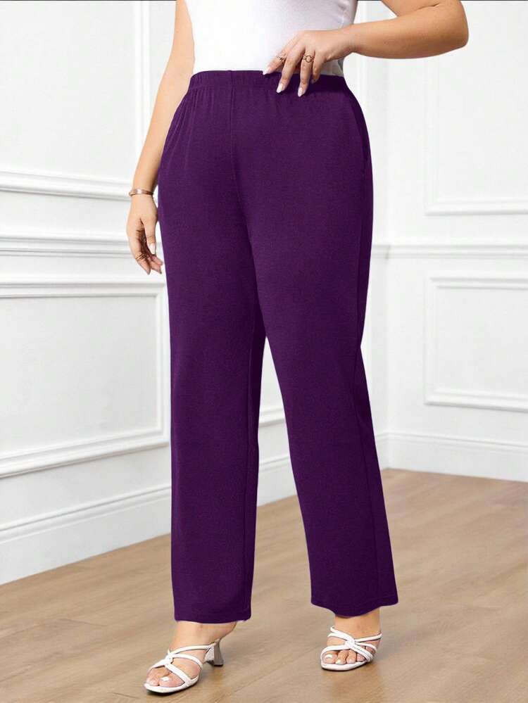 Plus Size Women's Casual Daily Black Long Pants With Pockets
