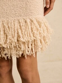 Poéselle Robe pull ajustée à manches longues de couleur unie, décontractée, avec franges. Vêtements d'automne et d'hiver pour femmes - Nude - Voir 7