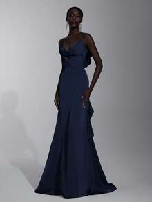 Elitara Elegant & Luxurious Green Ruffle Trim Bridesmaid Dress - Navy Blue - View 5