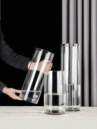 1pc Transparent Acrylic Flower Vase, Acrylic Shatterproof Vase, Suitable For Hydroponic Plants, Lucky Bamboo Or Fresh Flowers, Clear Straight Cylinder Acrylic Floral Decoration For Living Room, Dining Room Best Gifts Birthday Decorations Party Decorations Bachelorette Wedding