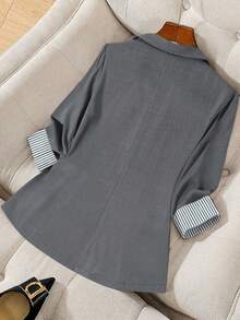 SHEIN PETITE CURVE 大码女式条纹拼布商务套装