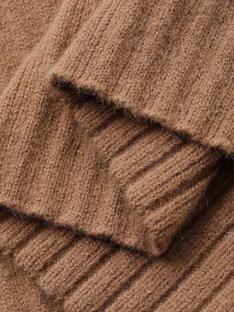 Women's Solid Color Loose High Neck Half Sleeve Casual Elegant Knit Sweater, Autumn/Winter