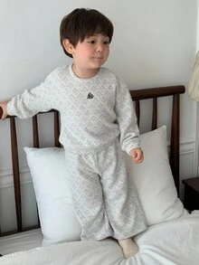 DAZY 2 件套男宝宝韩版休闲长袖 T 恤和宽松裤子睡衣套装秋冬 - 白色 - 查看 7