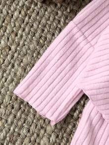 Souflis Souflis Baby Girl Infant Toddler Newborn 0-3 Years Casual Daily Versatile Fashion Outerwear High Collar Drop Shoulder Ribbed Knit Long Sleeve Top + Flared Pants Set, Infant Autumn/Winter Clothing, Khaki Fall - Pink - View 6