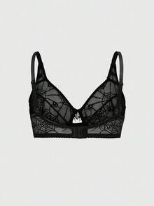 ROMWE Goth 加大码哥特式骷髅、蜘蛛网、蝙蝠金属吊坠钢圈文胸 - 黑色 - 查看 2