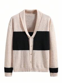 Manfinity Homme Men's Casual Commuter Colorblock Cardigan Apricot Men Cardigan Color Block Cardigan - Multicolor - View 6