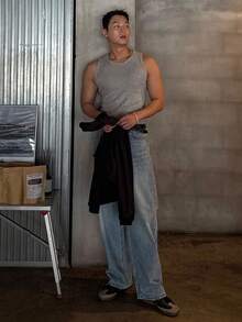 DAZY Men's Plain Washed Faded Blue Denim Jeans, Autumn - Blue - View 7