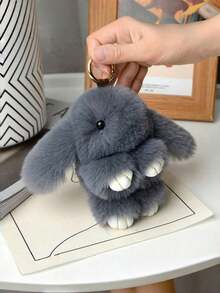 1 件装人造毛绒兔子钥匙扣毛绒动物包饰可爱女孩背包挂件卡哇伊装饰适用于钱包学校用品礼物