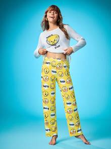 Chillnights X LOONEY TUNES Women's Cute Tweety Bird Cartoon Pattern Comfortable Long Sleeve Top & Pants Pajama Set, Fall Winter Clothes - Multicolor - View 3