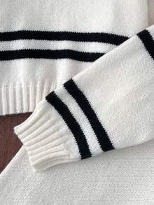 Sparklyn 青少年女孩休闲 V 领条纹宽松针织毛衣和直筒阔腿裤，侧开衩时尚针织 2 件套，适合外出、聚会、日常穿着、秋冬 - 杏色 - 查看 7