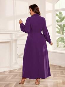 SHEIN Clasi Vestido de manga farol de unicolor elegante talla grande, adecuado para ir al trabajo - Morado - Ver 2