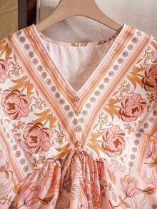 EMERY ROSE Blusa de manga corta con cuello en V para tallas grandes, de moda para vacaciones de verano estilo bohemio - Albaricoque - Ver 9