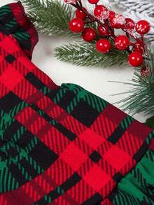 PETSIN 1pc Christmas Pet Red & Green Plaid Puff Sleeve Dress - Multicolor - View 11