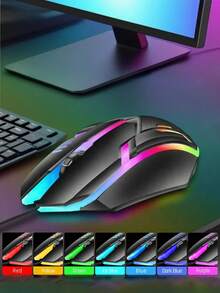 JMMO 有线 3 键鼠标彩色照明游戏和办公兼容 Microsoft Windows 和 Apple IOS 系统