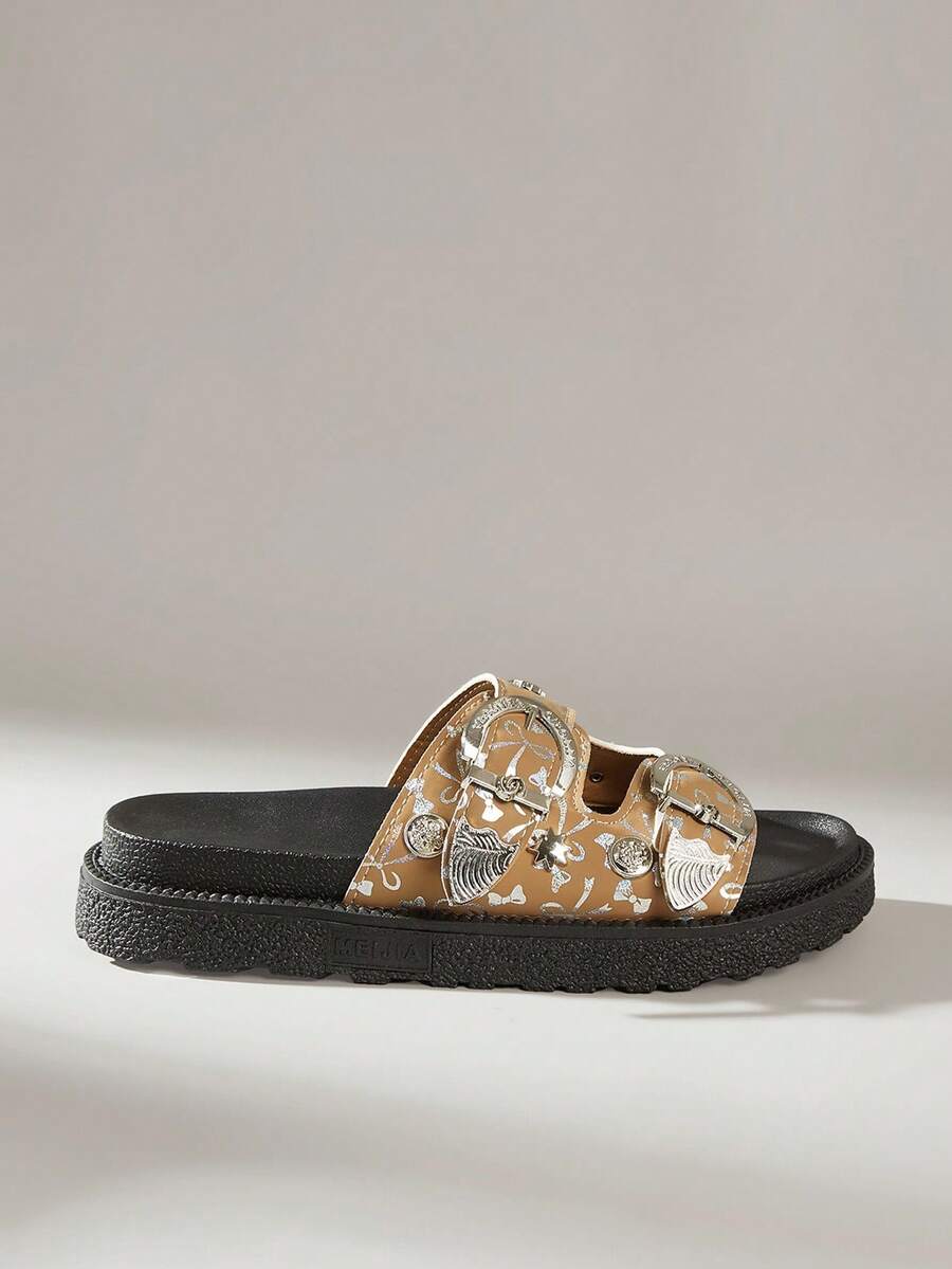 Solecia 女式扣环设计厚底休闲复古凉鞋 - 棕色 - 查看 1