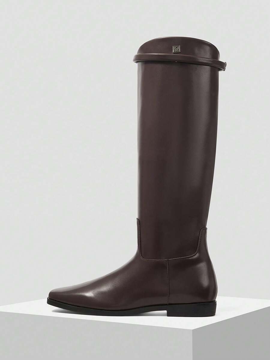 MOTF 女式复古方头PU皮革中筒靴 - 棕色 - 查看 2