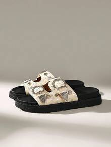 Solecia Dép lê nữ đế dày, kiểu dáng retro, hở mũi, đa năng, thoải mái. - Màu be - Xem 2