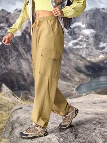 SHEIN Essnce Women's Casual Straight Leg Hiking Pants,Khaki Summer Vacation Detachable Denim Sun Protection Lightweight Quick Dry Outdoor Camping Hiking Pants - Black - View 5