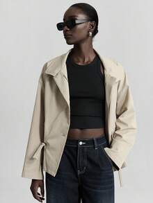 Ontre 2025新款女士秋季时尚通勤纯色抽绳腰带风衣 - 卡其色 - 查看 6